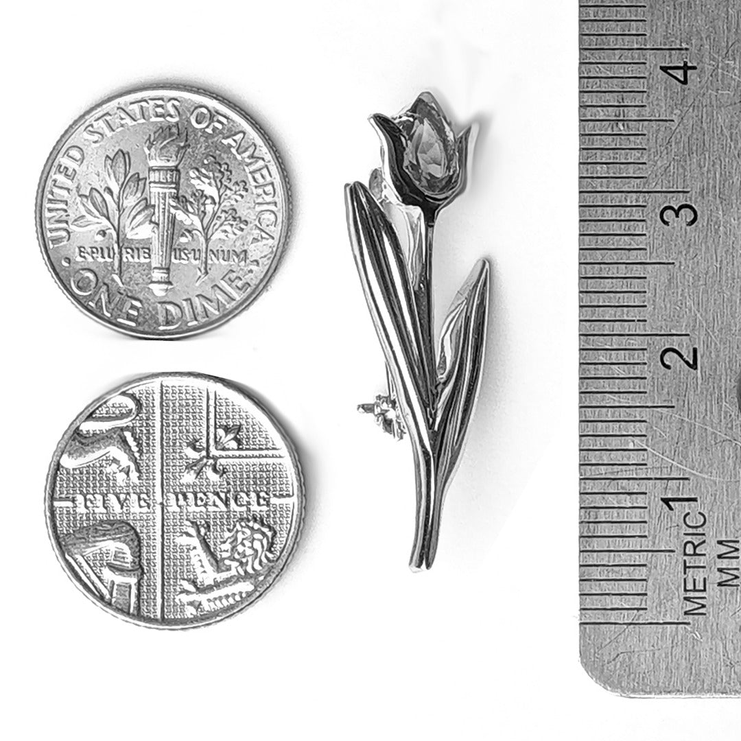 Sapphire Flower Brooch Sterling Silver Tulip Boxed Gift