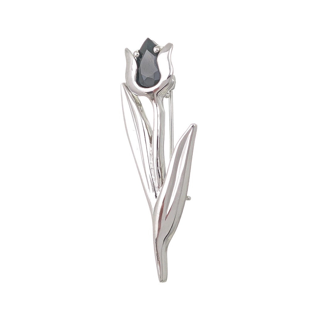 Sapphire Flower Brooch Sterling Silver Tulip Boxed Gift