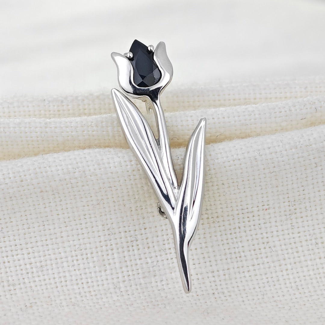 Sapphire Flower Brooch Sterling Silver Tulip Boxed Gift