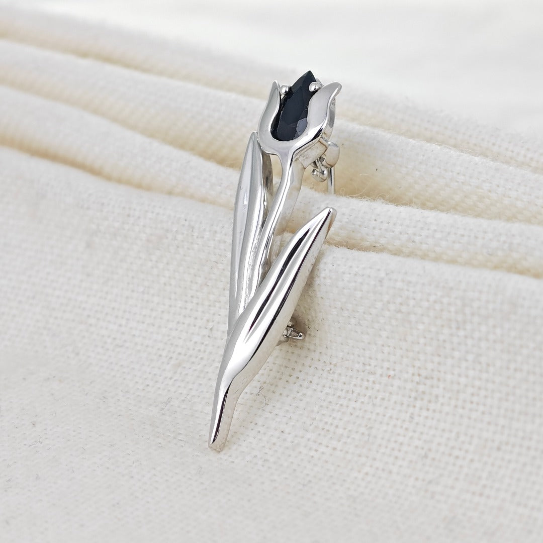 Sapphire Flower Brooch Sterling Silver Tulip Boxed Gift