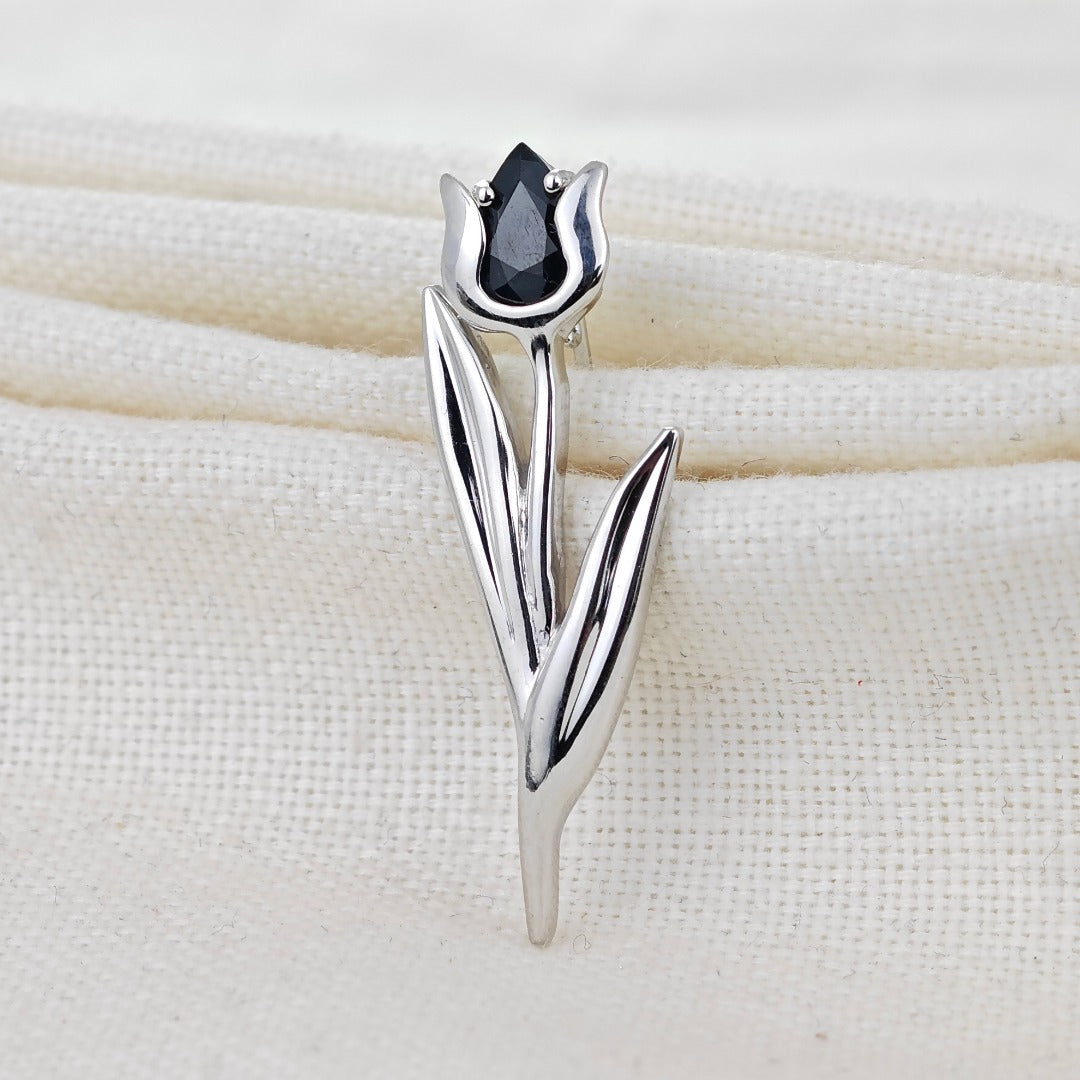 Sapphire Flower Brooch Sterling Silver Tulip Boxed Gift