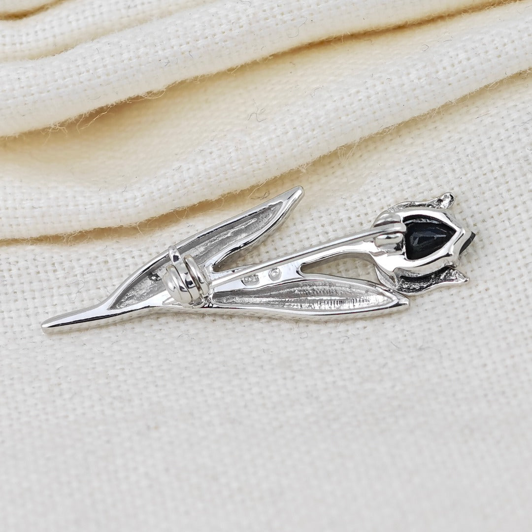 Sapphire Flower Brooch Sterling Silver Tulip Boxed Gift