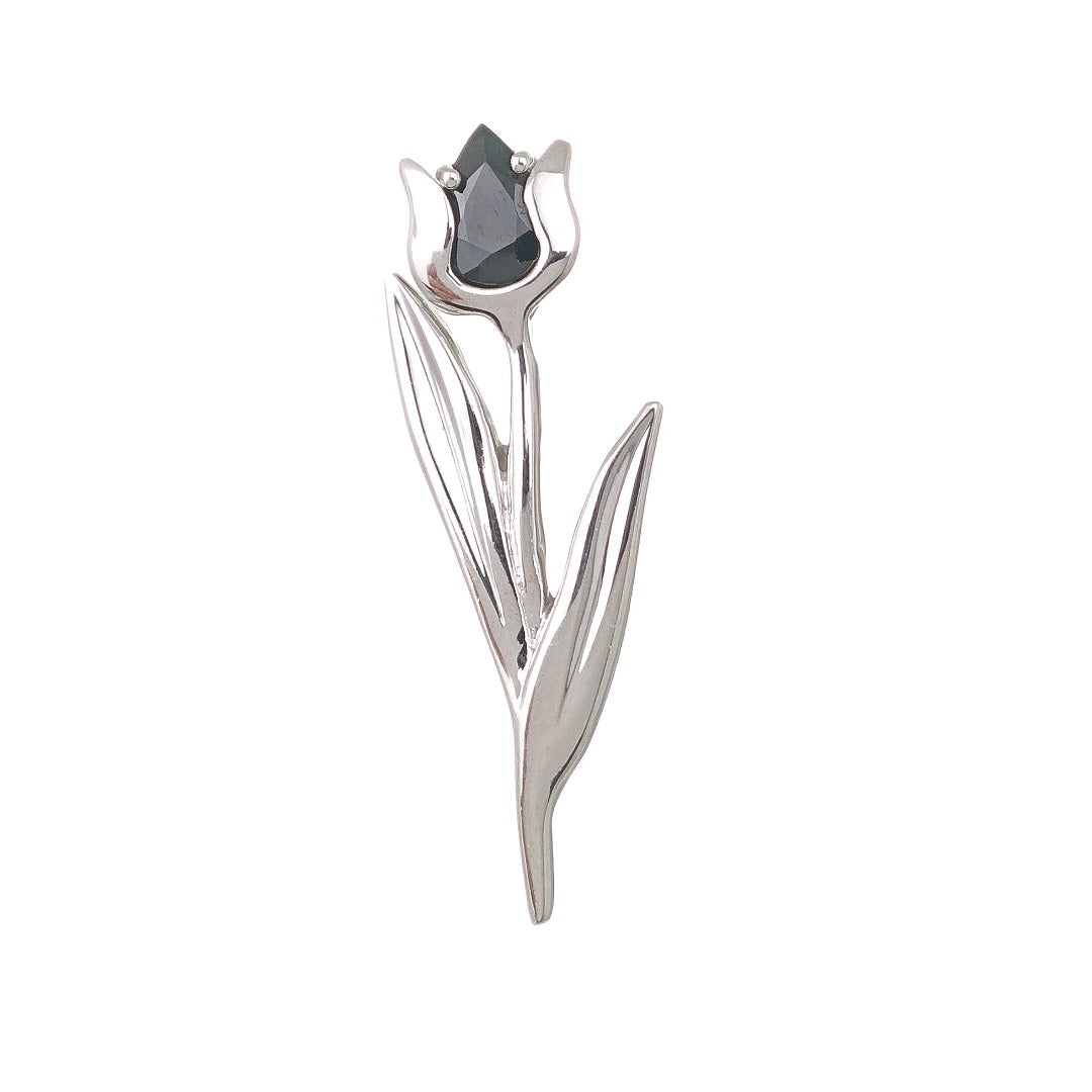 Sapphire Flower Brooch Sterling Silver Tulip Boxed Gift