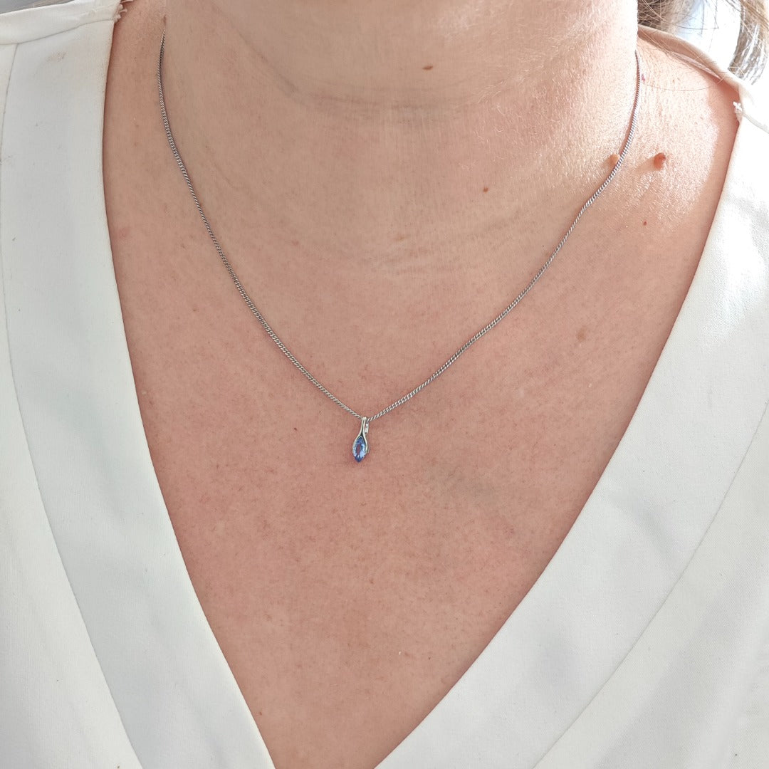 Elegant Minimalist Solitaire Marquise Cut Tanzanite Pendant
