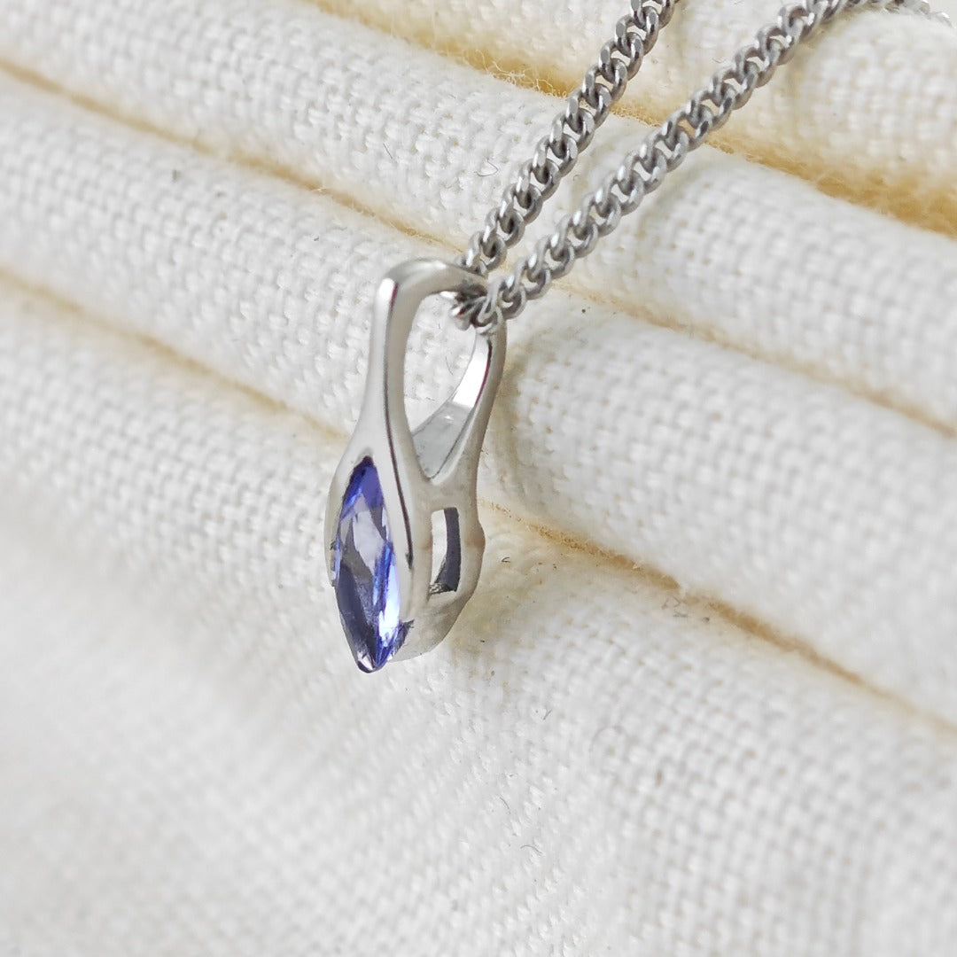 Elegant Minimalist Solitaire Marquise Cut Tanzanite Pendant