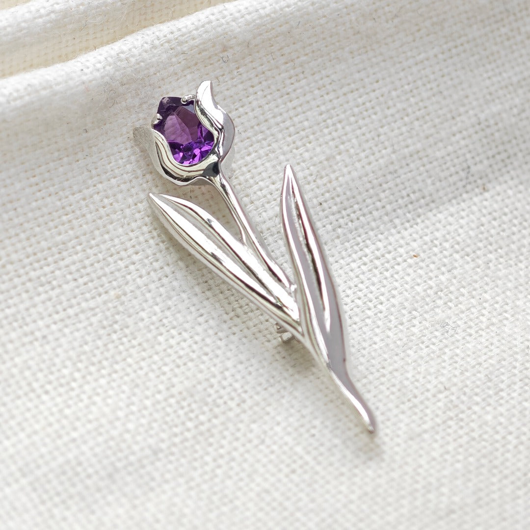 Amethyst Brooch Sterling Silver Tulip