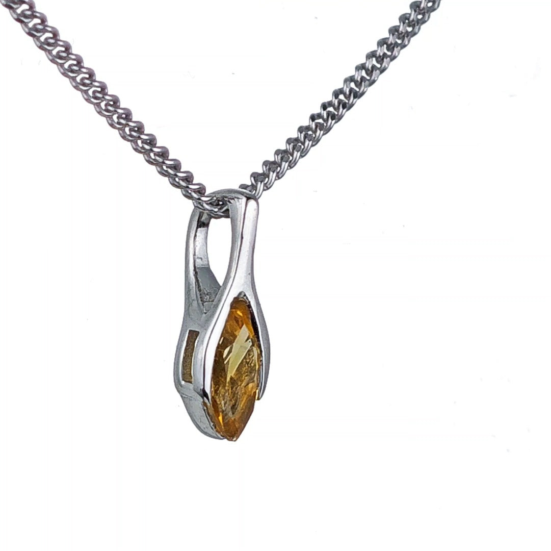 Citrine Pendant Sterling Silver Minimalist Marquise