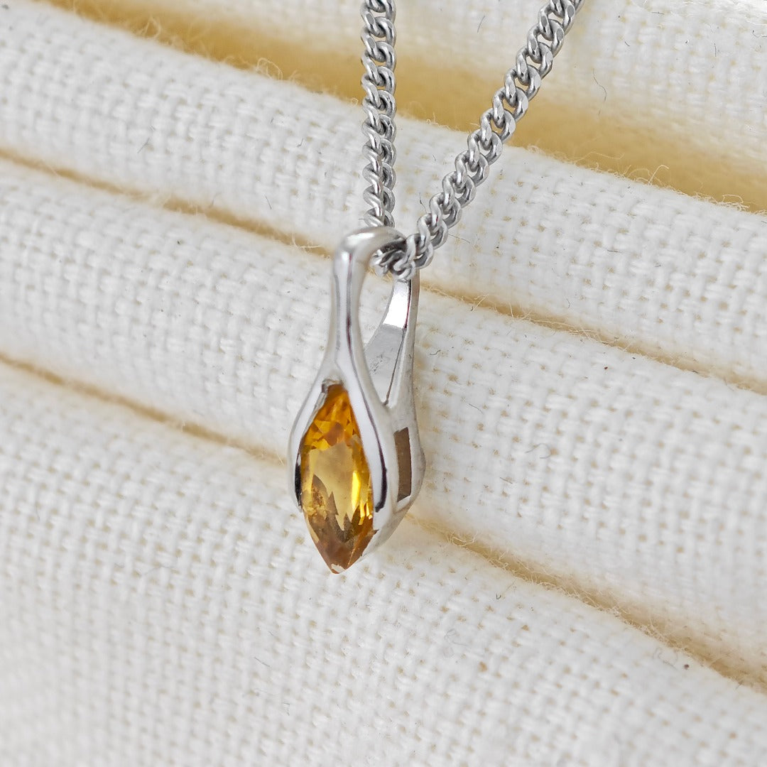 Citrine Pendant Sterling Silver Minimalist Marquise