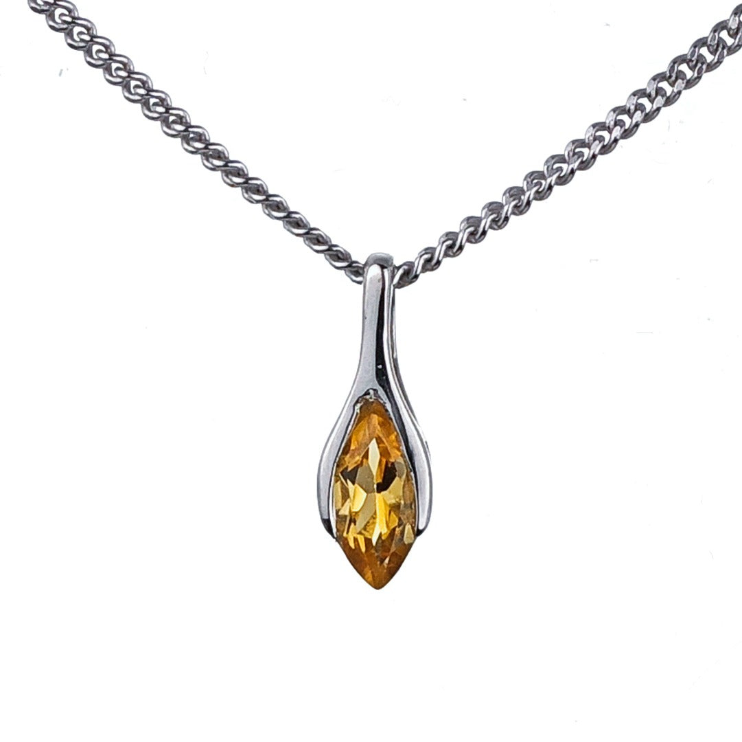 Citrine Pendant Sterling Silver Minimalist Marquise