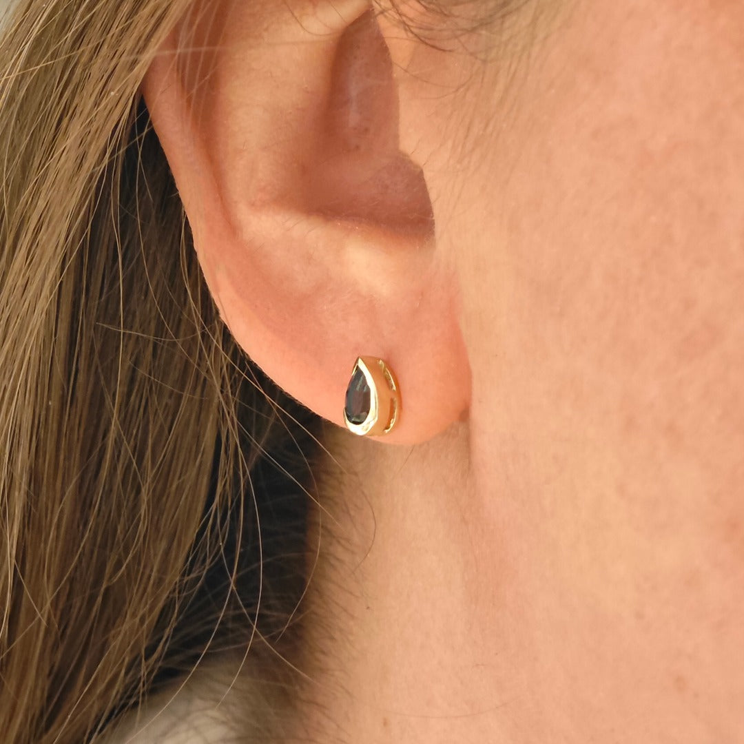 9ct Yellow Gold Earrings London Blue Treated Topaz Studs Handmade