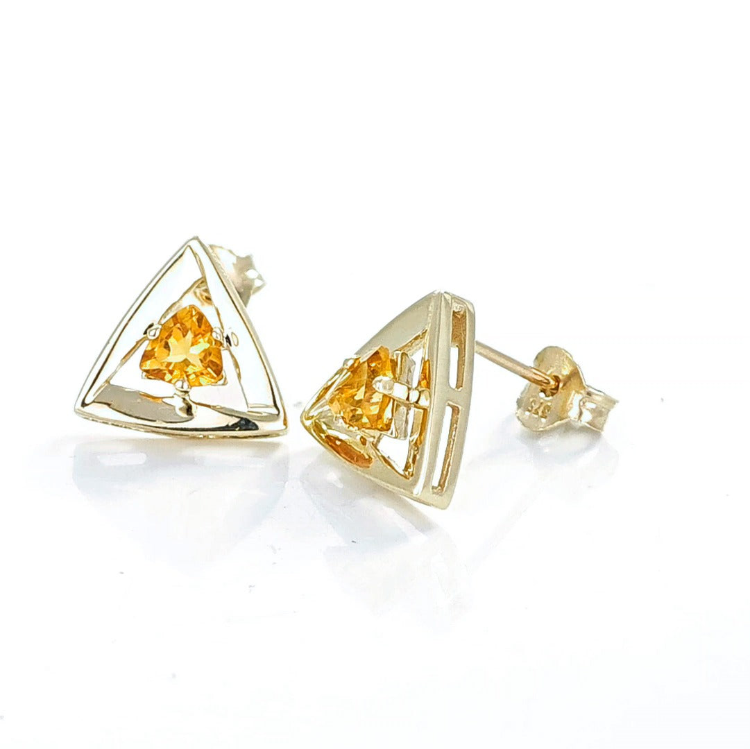 Citrine Earrings 9ct Yellow Gold Studs Studs Trillion
