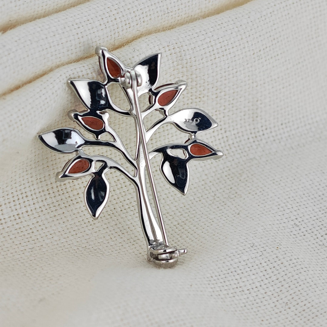 Garnet Brooch Tree of Life Sterling Silver Red Boxed Gift