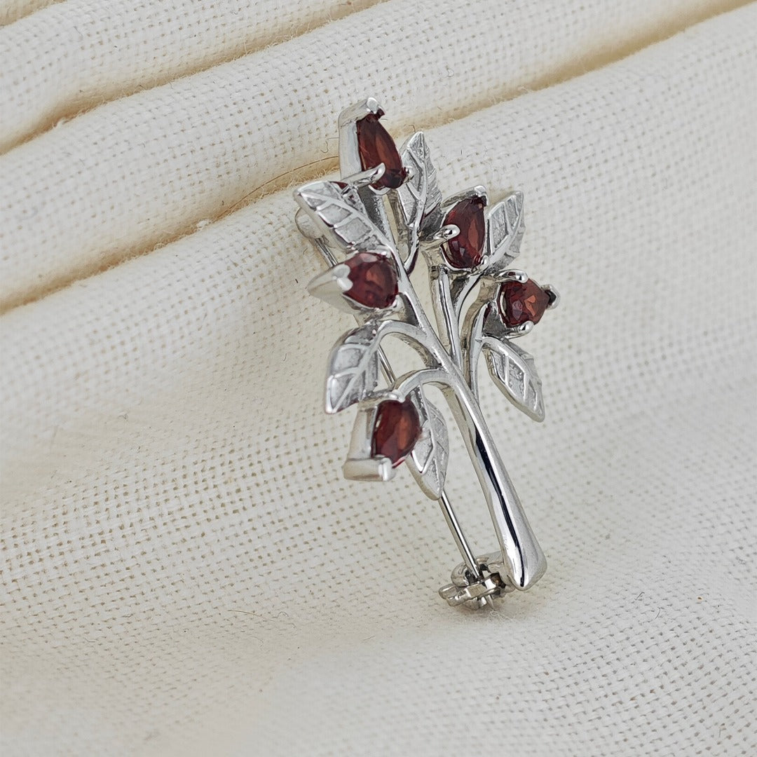 Garnet Brooch Tree of Life Sterling Silver Red Boxed Gift