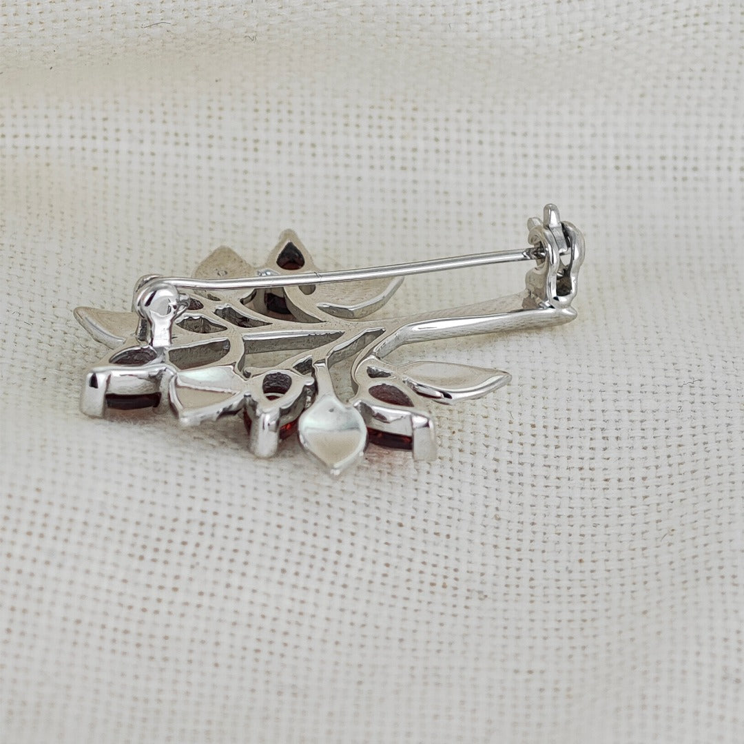 Garnet Brooch Tree of Life Sterling Silver Red Boxed Gift