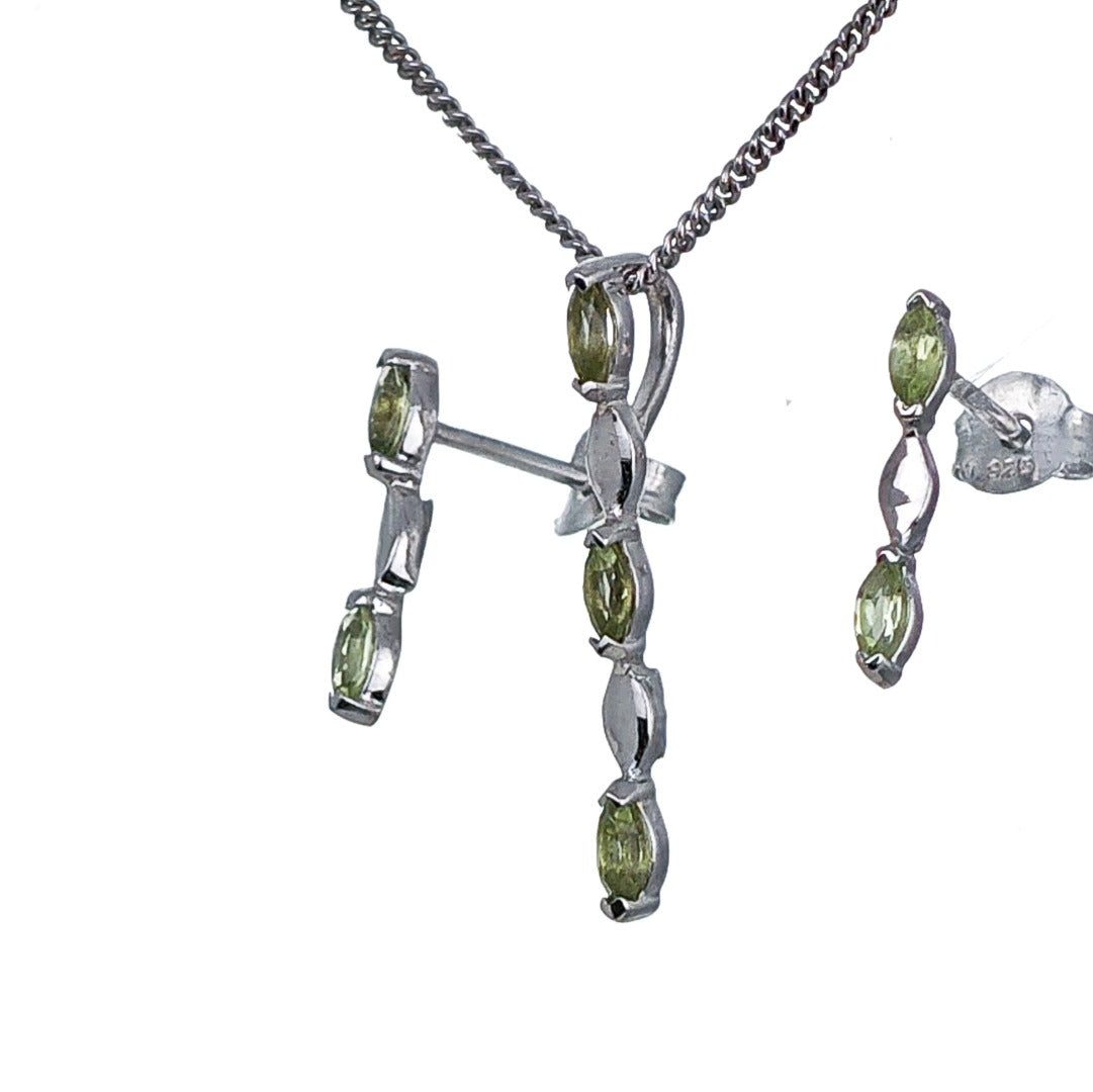 Set Peridot Necklace Earrings Sterling Silver Studs Infinity Marquise