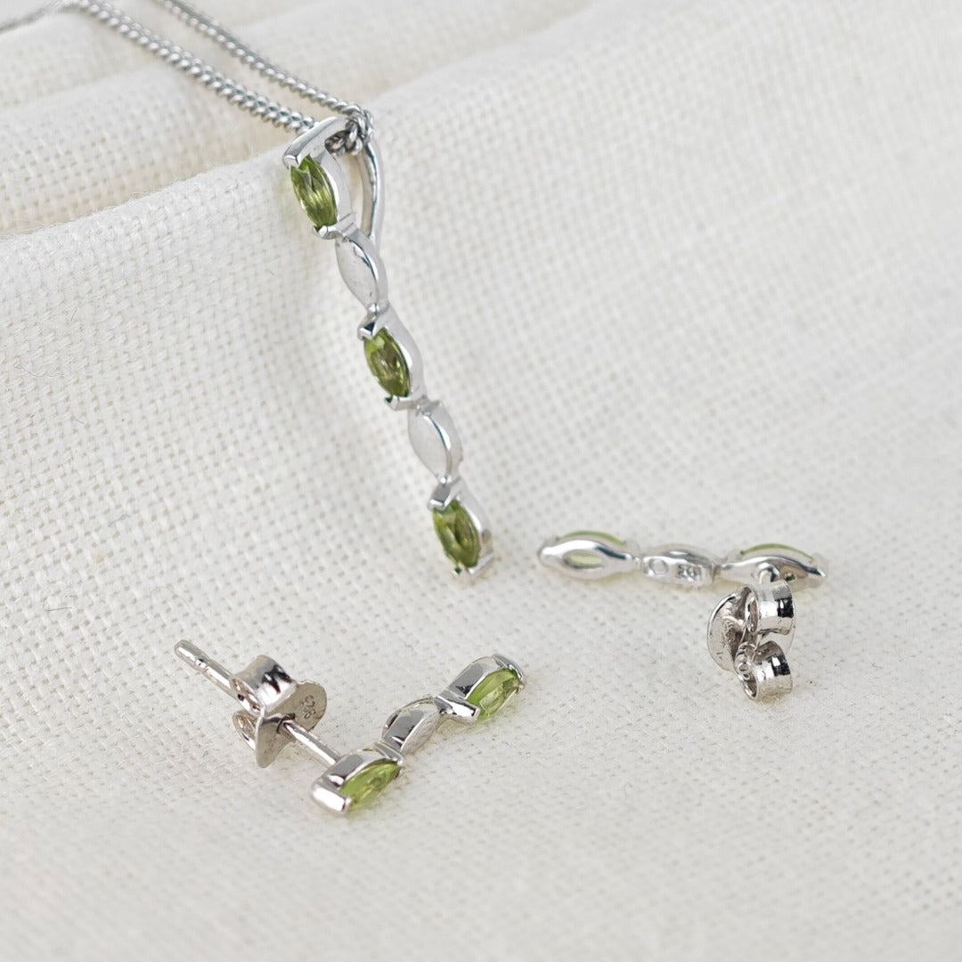 Set Peridot Necklace Earrings Sterling Silver Studs Infinity Marquise
