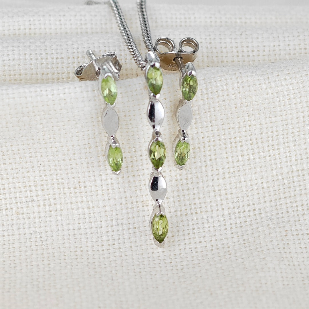 Set Peridot Necklace Earrings Sterling Silver Studs Infinity Marquise