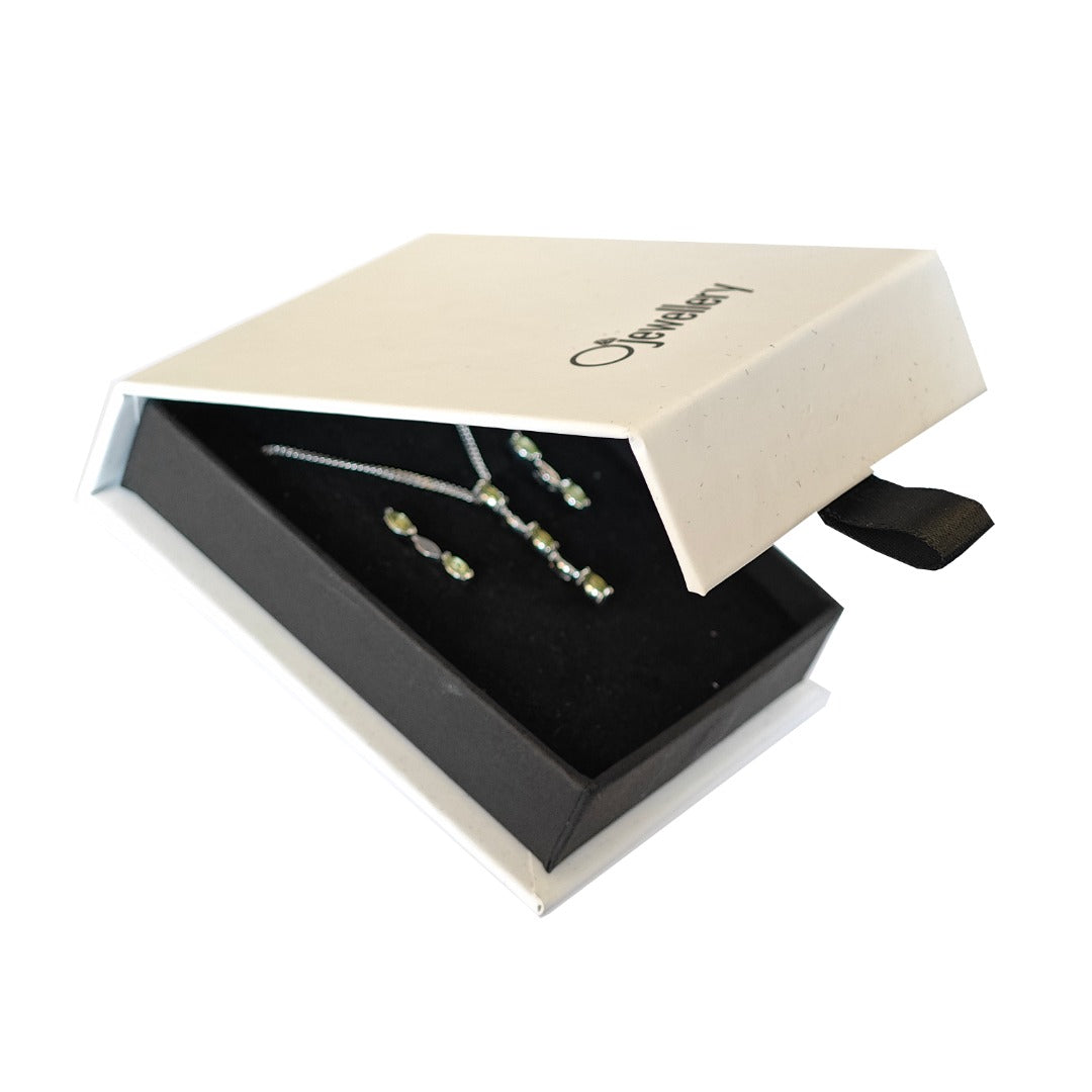 Set Peridot Necklace Earrings Sterling Silver Studs Infinity Marquise