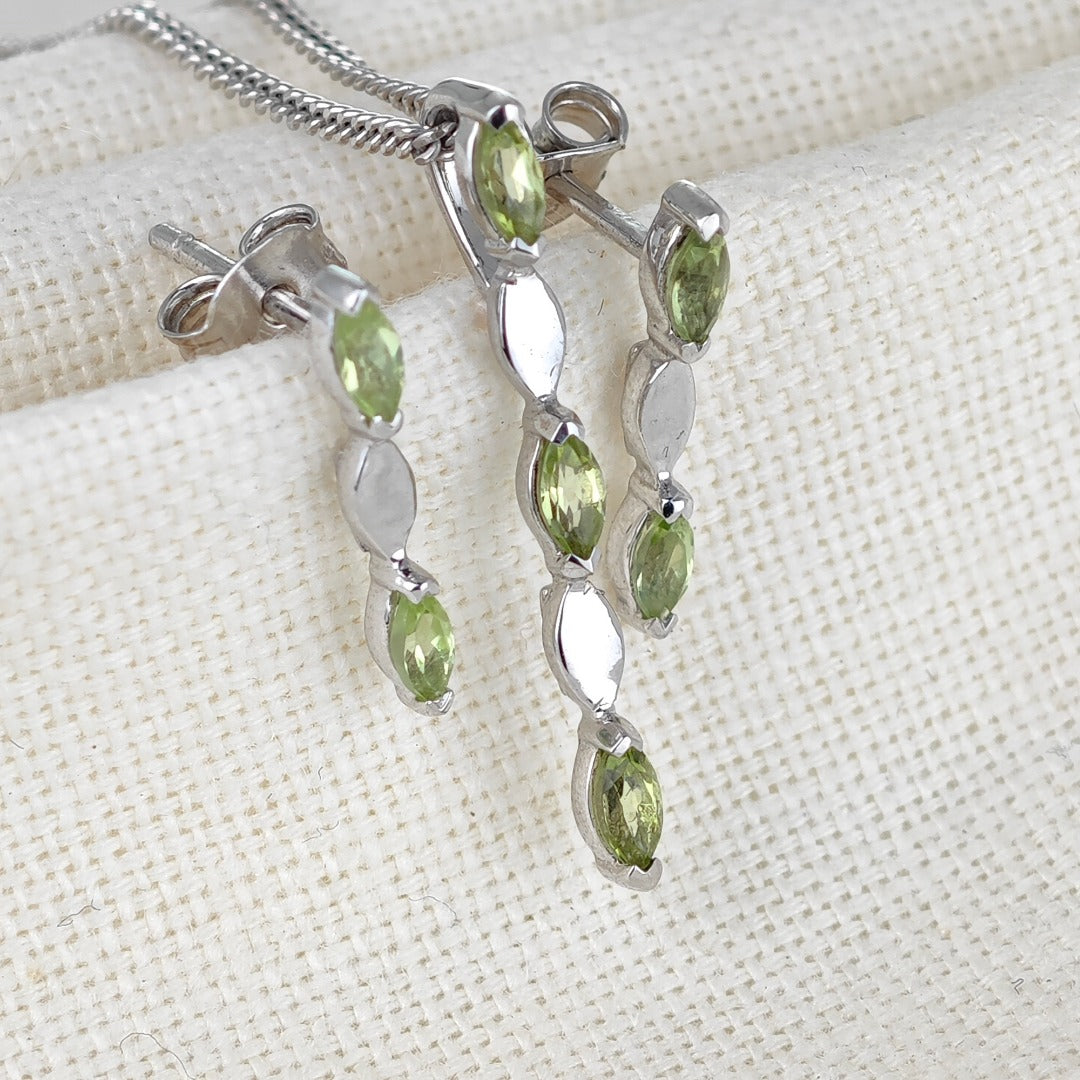 Set Peridot Necklace Earrings Sterling Silver Studs Infinity Marquise