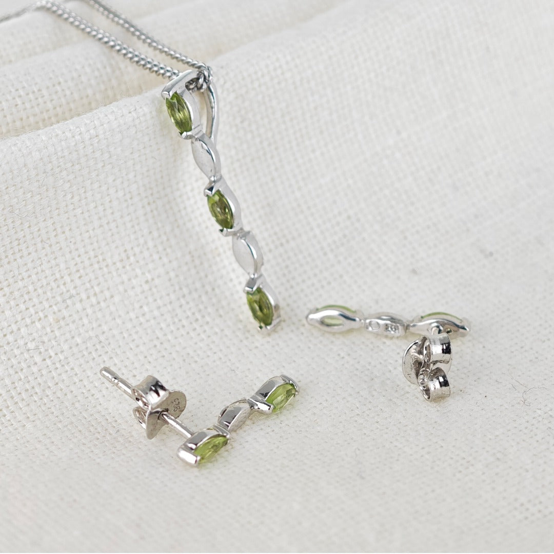 Set Peridot Necklace Earrings Sterling Silver Studs Infinity Marquise