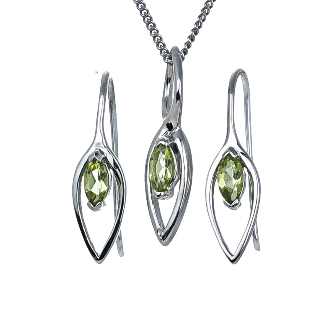 Set Peridot Necklace Dangle Earrings Sterling Silver Marquise