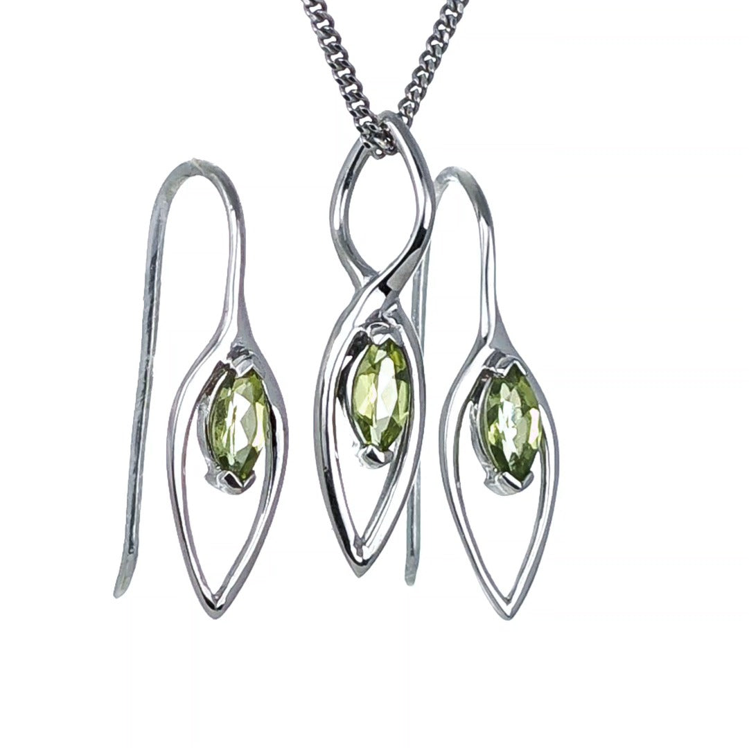 Set Peridot Necklace Dangle Earrings Sterling Silver Marquise