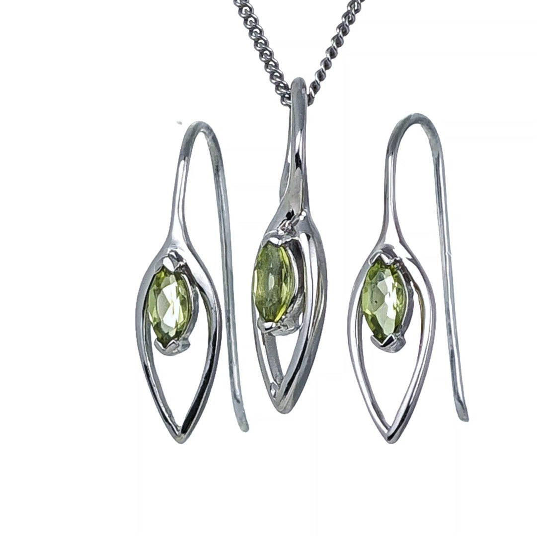 Set Peridot Necklace Dangle Earrings Sterling Silver Marquise