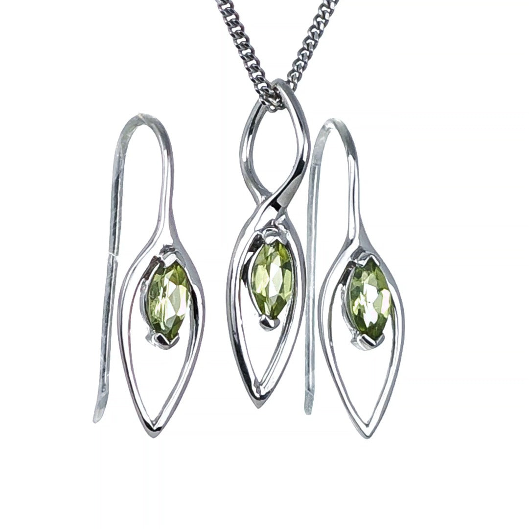 Set Peridot Necklace Dangle Earrings Sterling Silver Marquise