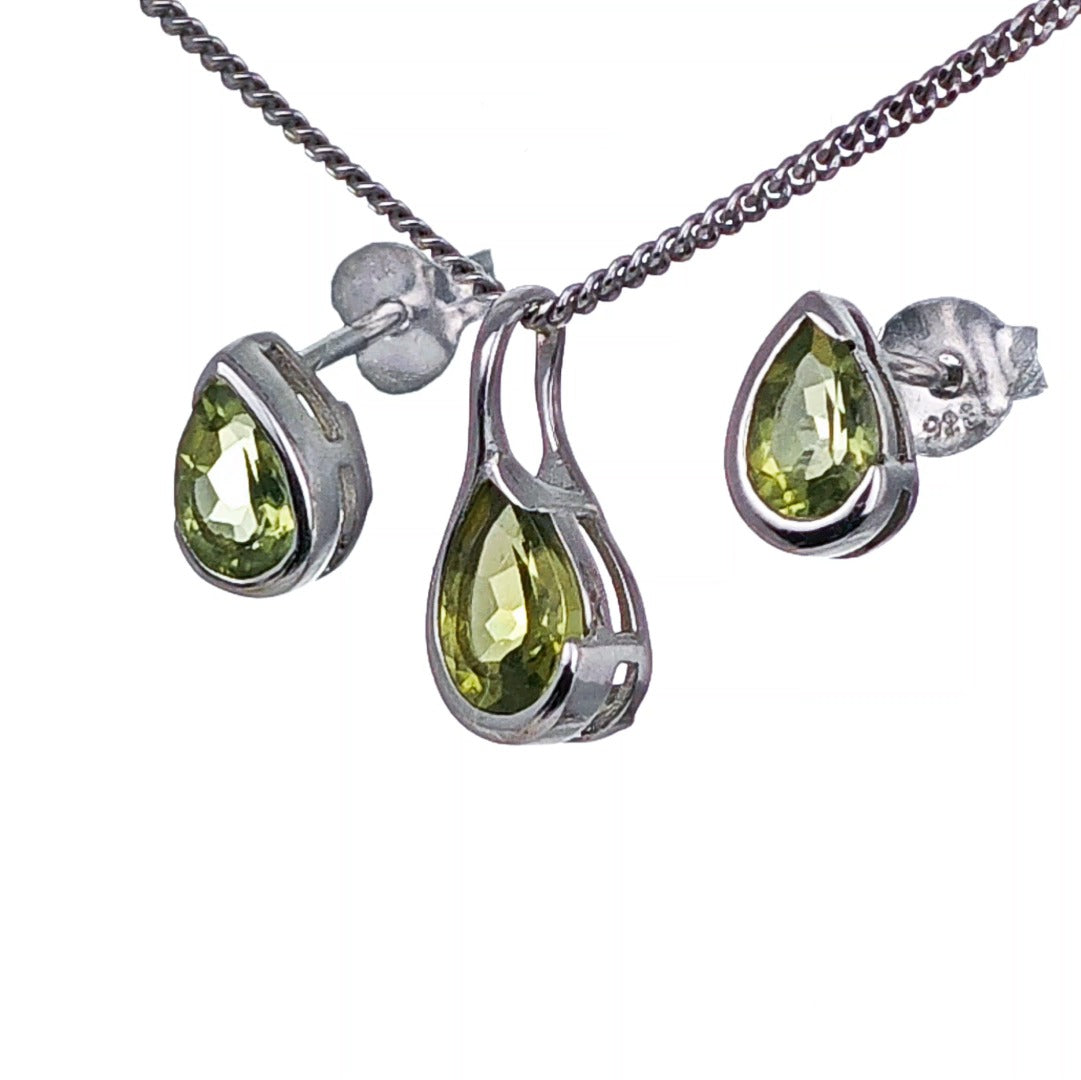 Peridot Pear Earring Pendant Set Sterling Silver