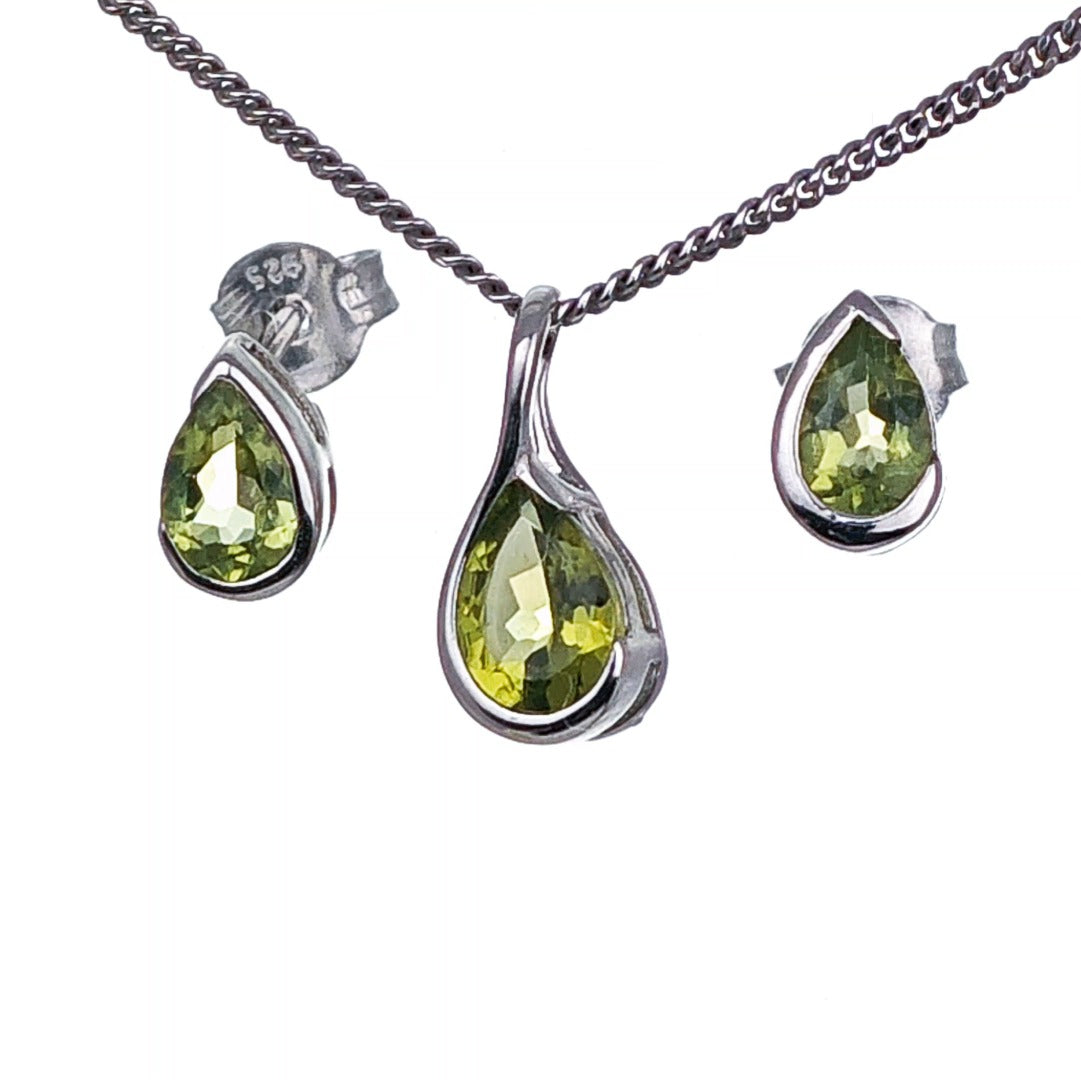 Peridot Pear Earring Pendant Set Sterling Silver