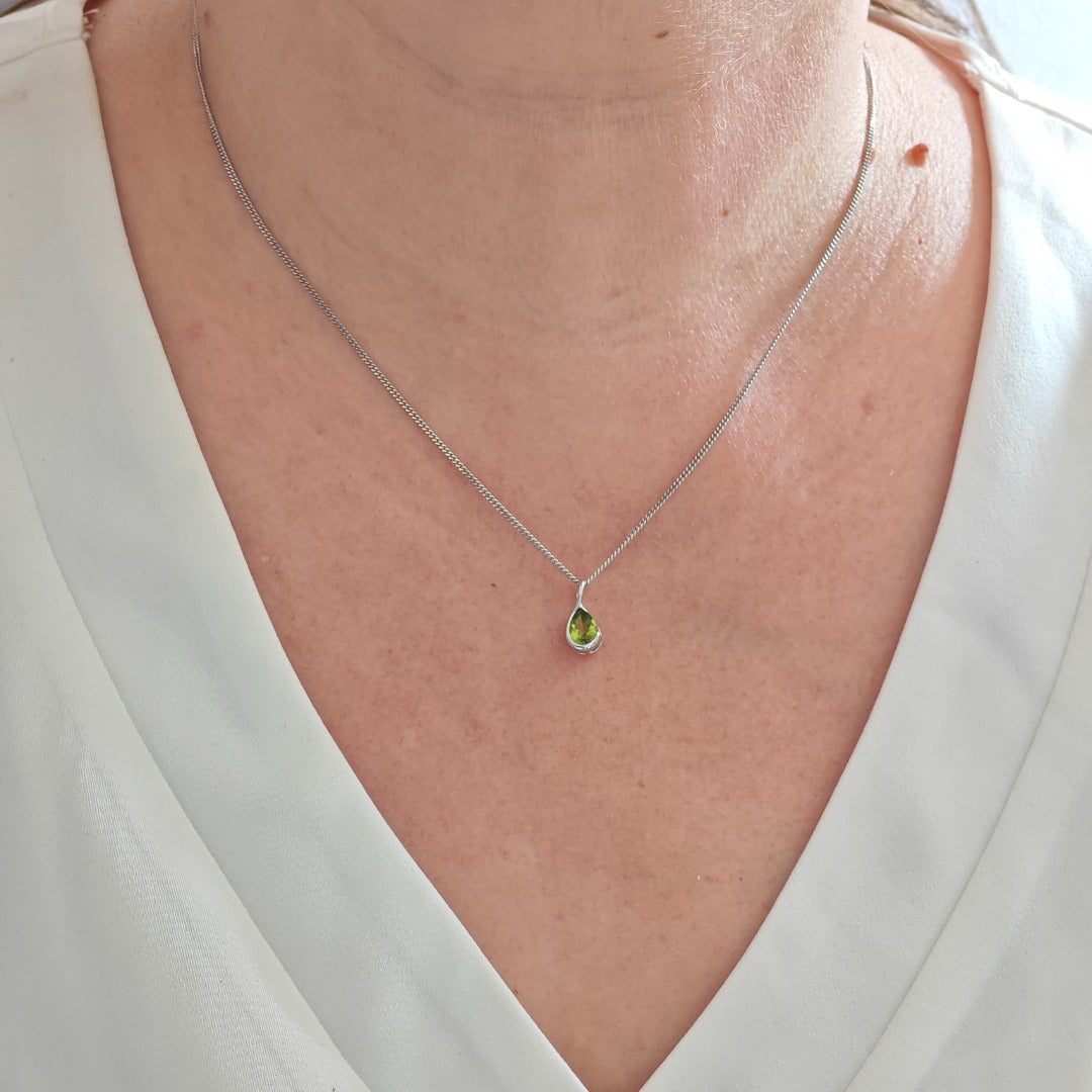 Peridot Pear Pendant Set Sterling Silver Model
