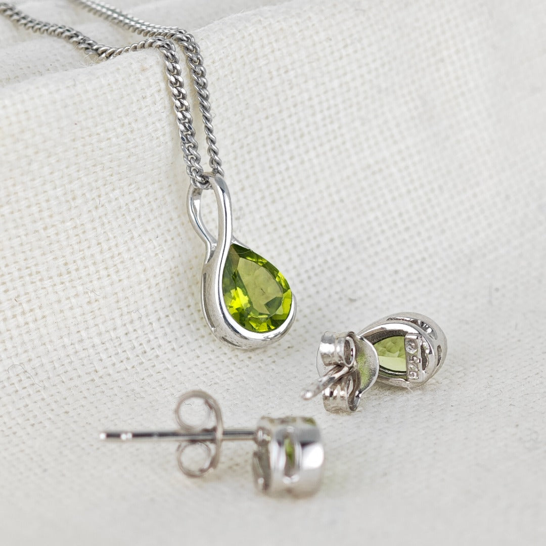 Peridot Pear Earring Pendant Set Sterling Silver