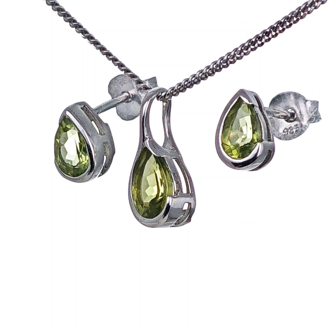 Peridot Pear Earring Pendant Set Sterling Silver