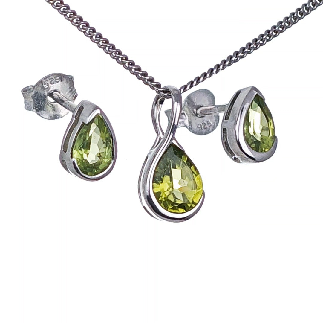 Peridot Pear Earring Pendant Set Sterling Silver