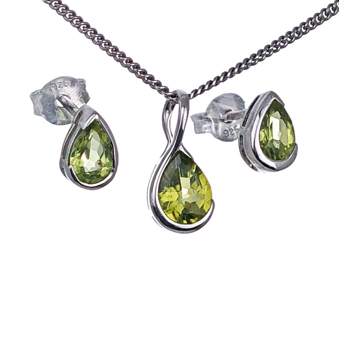 Peridot Pear Earring Pendant Set Sterling Silver