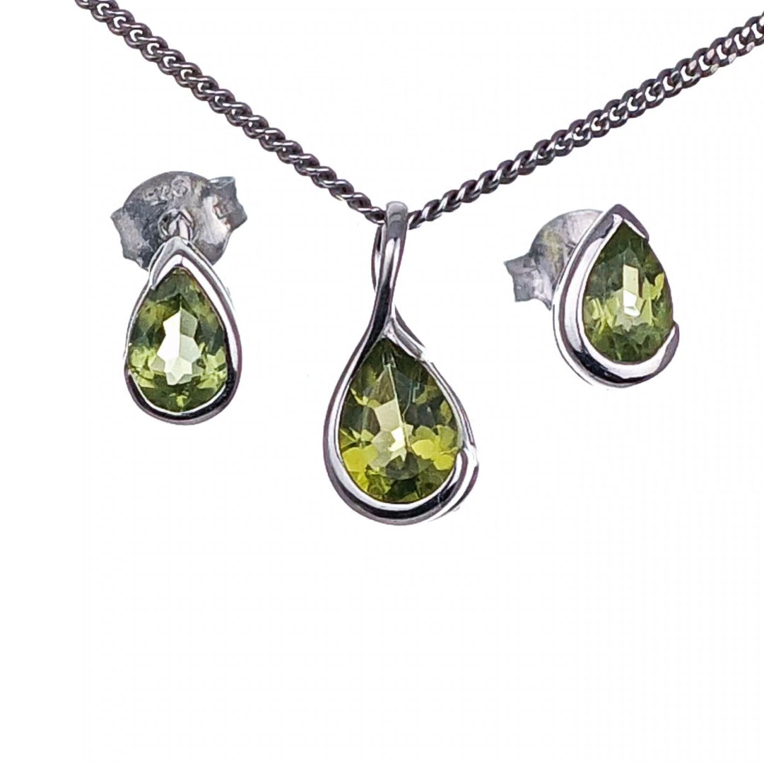 Peridot Pear Earring Pendant Set Sterling Silver