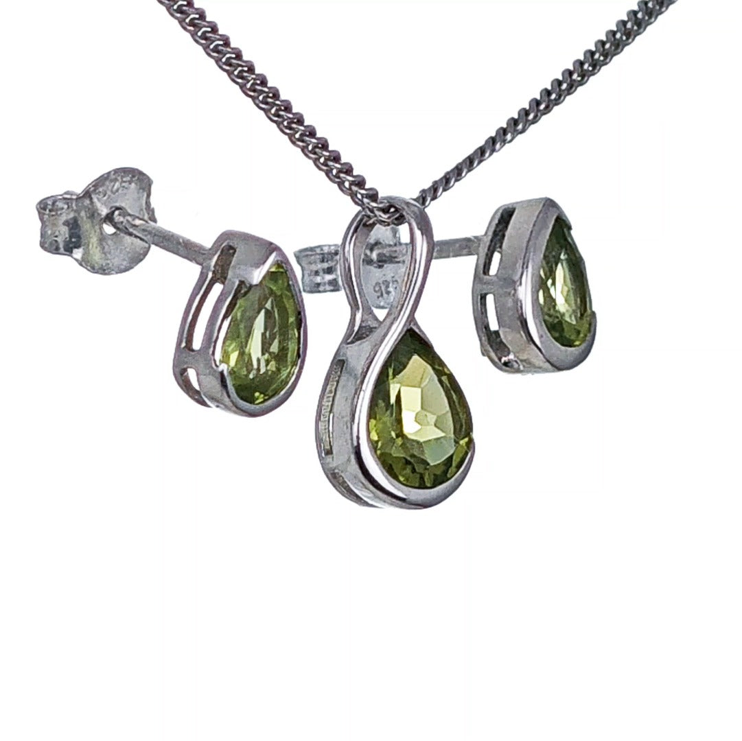Peridot Pear Earring Pendant Set Sterling Silver