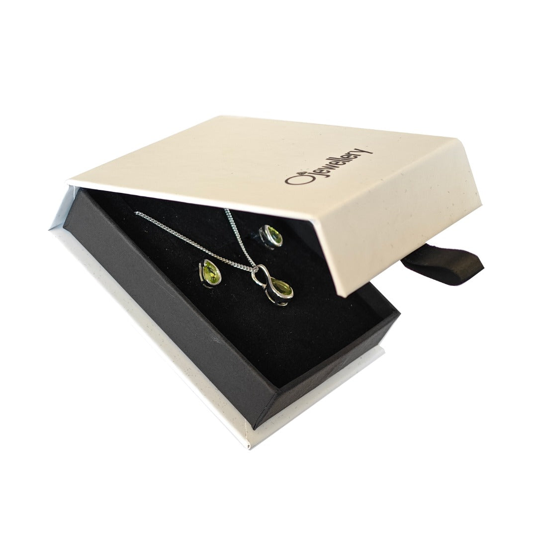 Peridot Pear Earring Pendant Set Sterling Silver Boxed