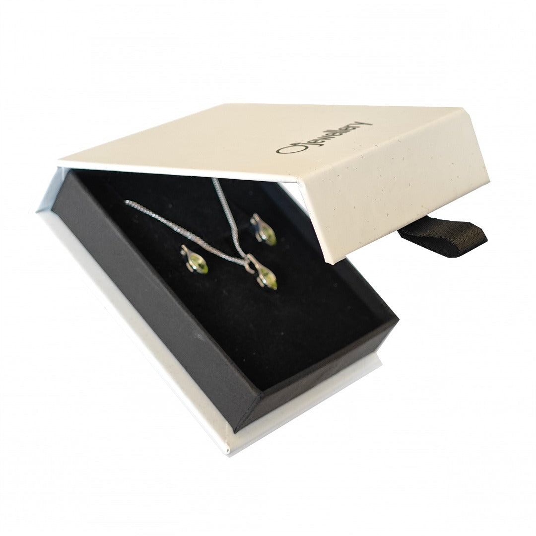 Set Peridot Necklace Earrings SMALL Solitaire Minimalist Marquise