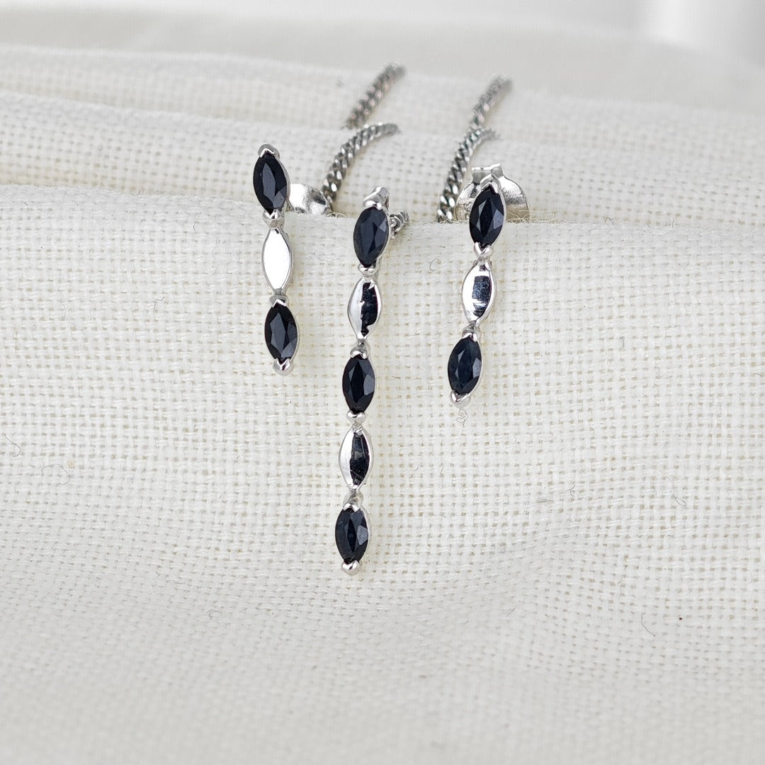 Sapphire Set Pendant Earrings Sterling Silver Marquise Drop