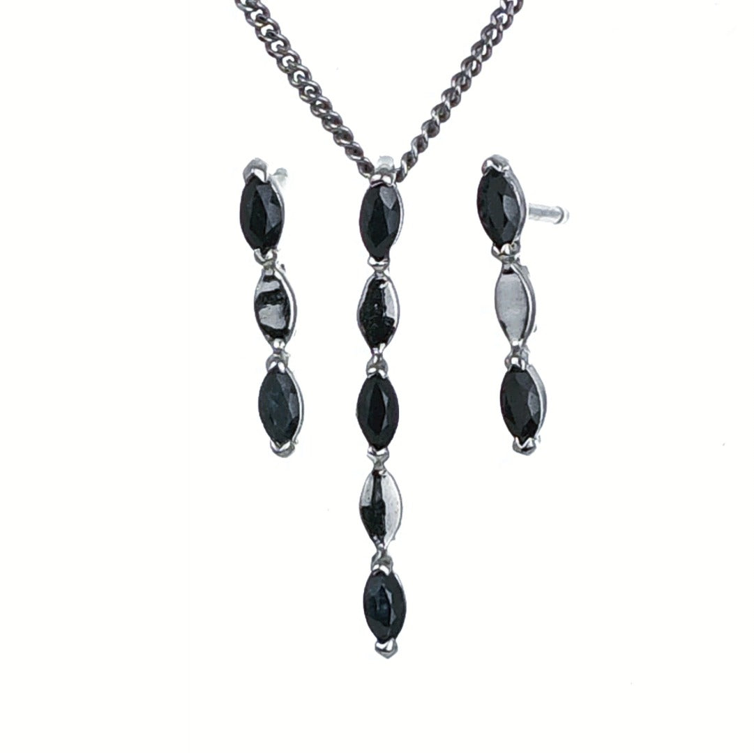 Sapphire Set Pendant Earrings Sterling Silver Marquise Drop