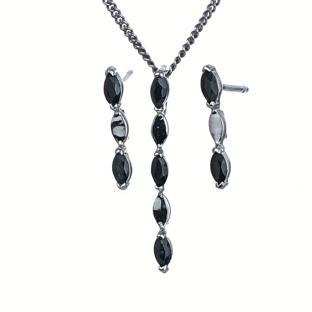 Sapphire Set Pendant Earrings Sterling Silver Marquise Drop