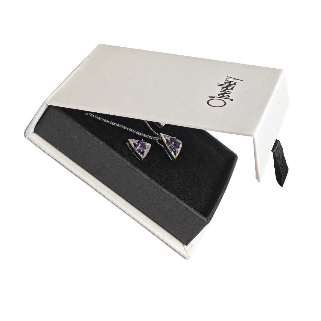 Amethyst Set Necklace Earrings Sterling Silver Studs Trillion