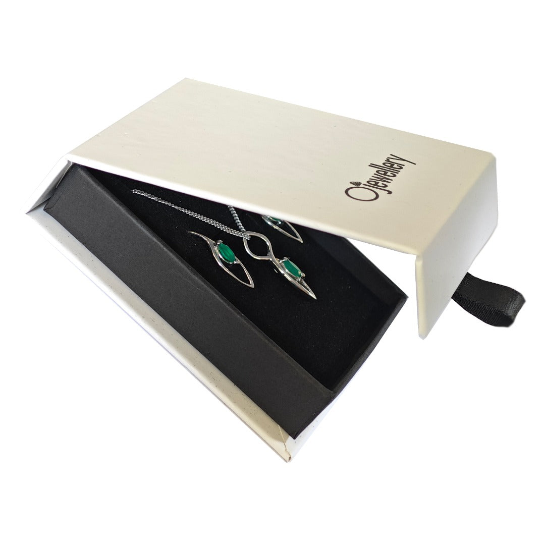 Onyx Green Set Earrings Pendant Sterling Silver Marquise Dangle