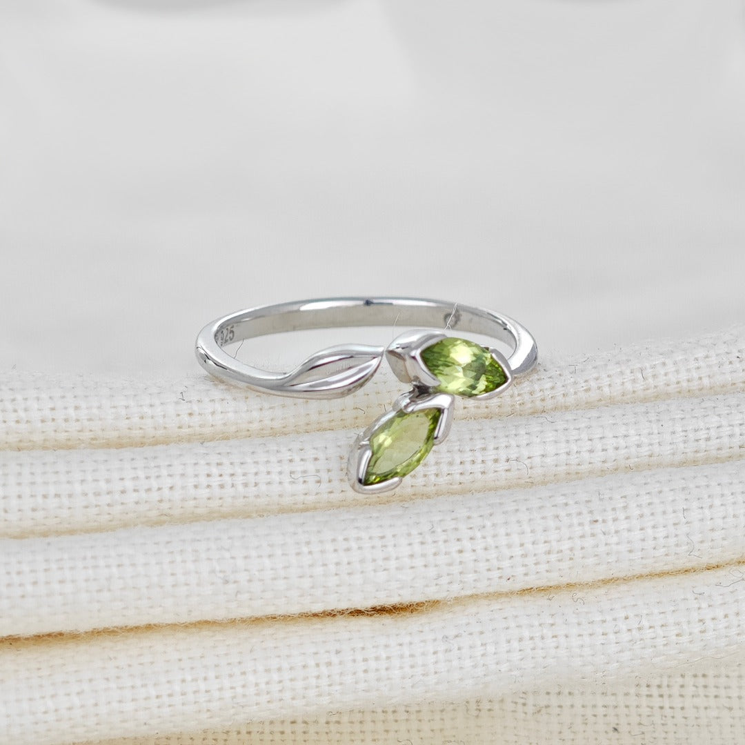 Peridot Ring Sterling Silver Adjustable Size Olive Leaves