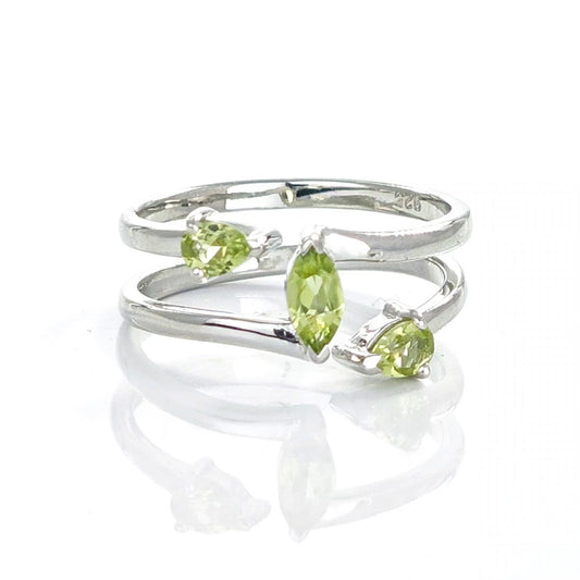 Peridot Ring Sterling Silver Adjustable Marquise Trilogy