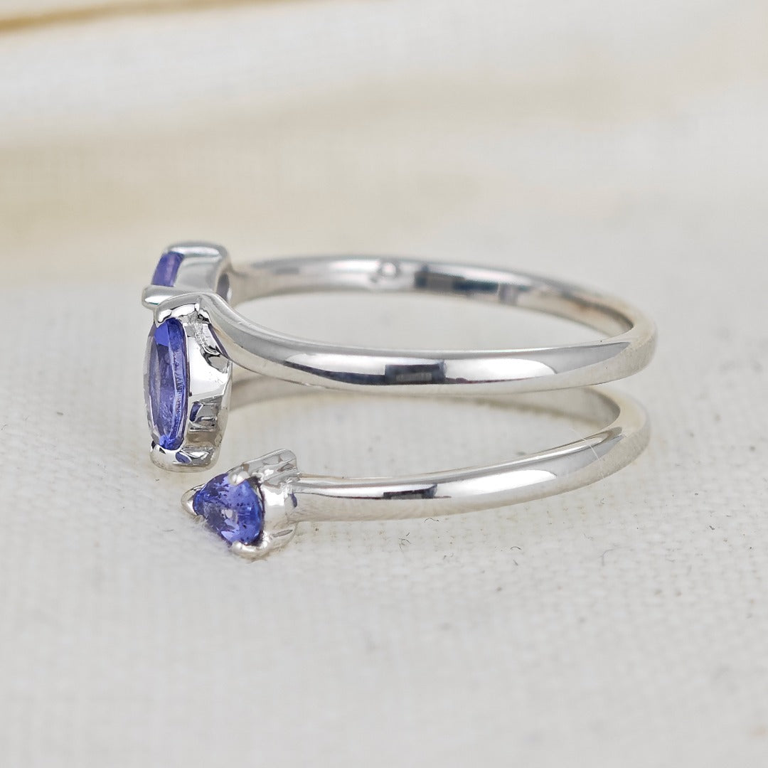 Tanzanite Marquise Trilogy Ring in Sterling Silver