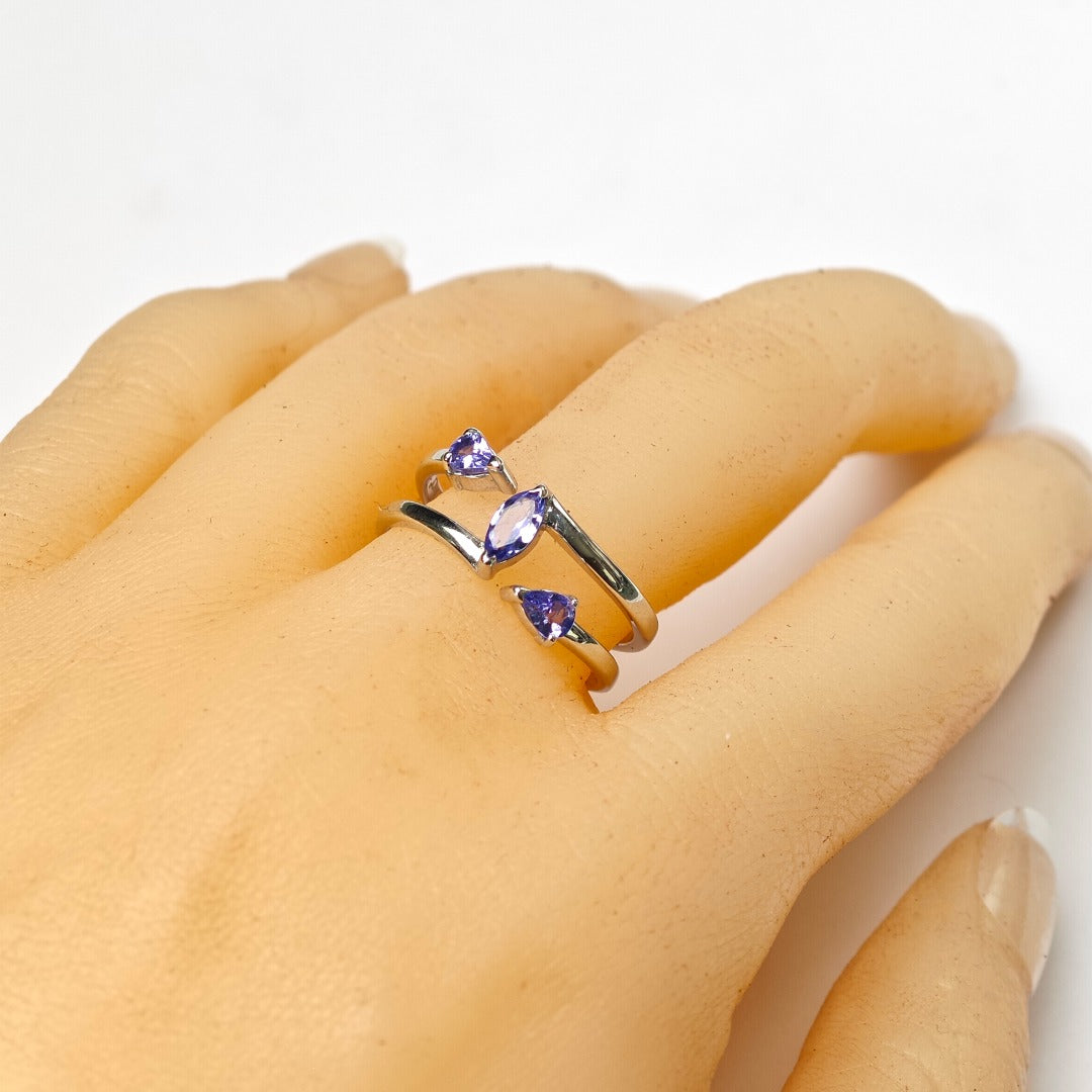 Tanzanite Marquise Trilogy Ring in Sterling Silver