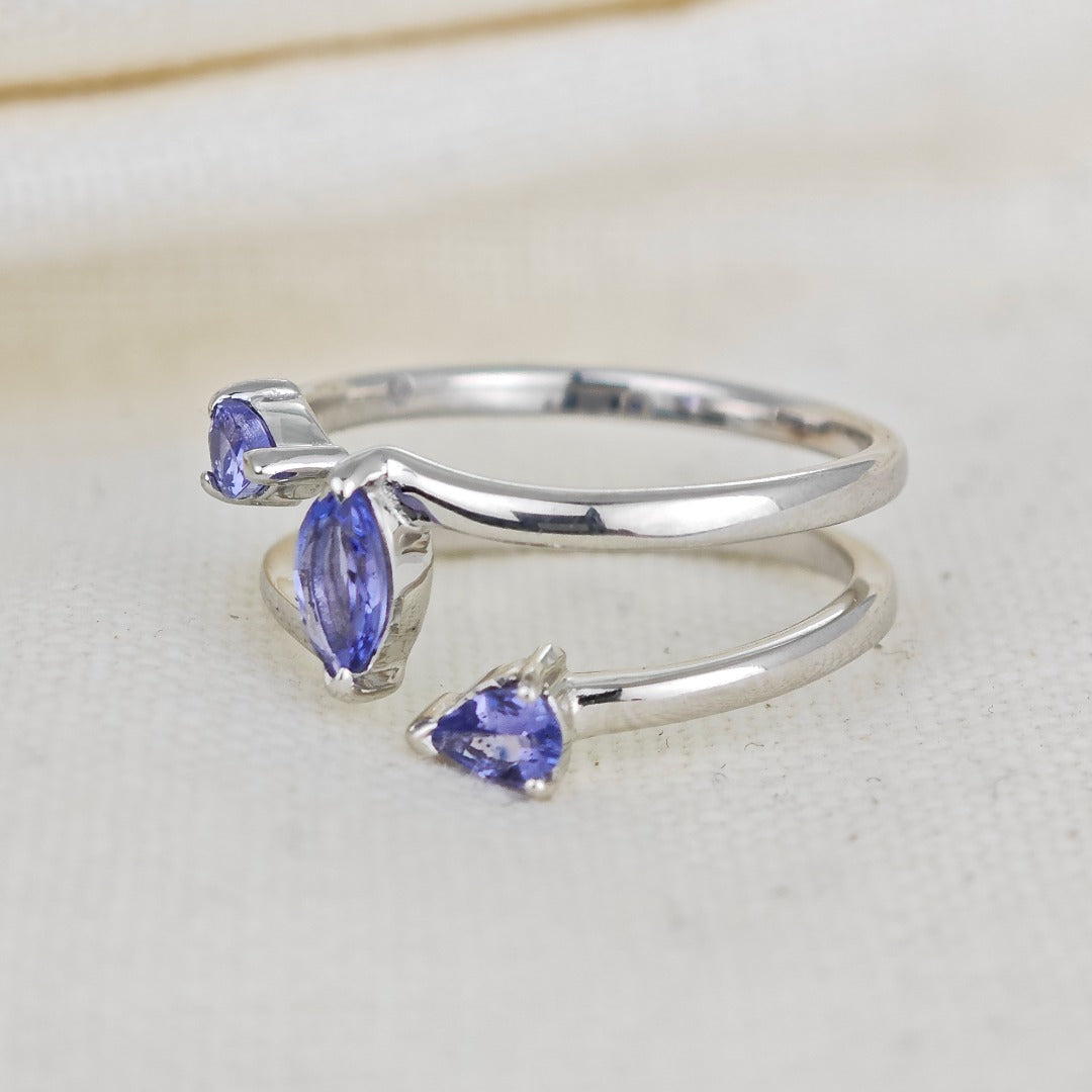 Tanzanite Marquise Trilogy Ring in Sterling Silver