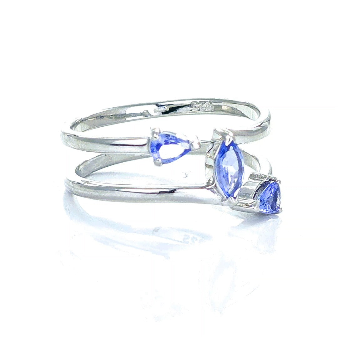Tanzanite Marquise Trilogy Ring in Sterling Silver